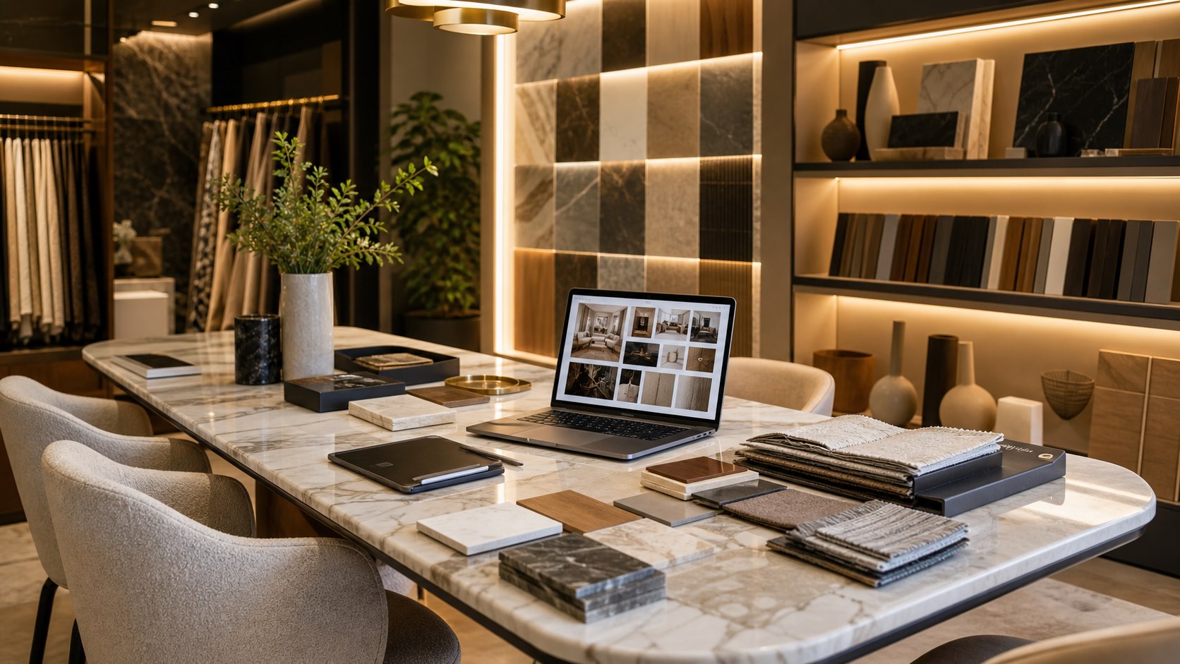 Studio de matériaux et échantillons pour aménagement intérieur